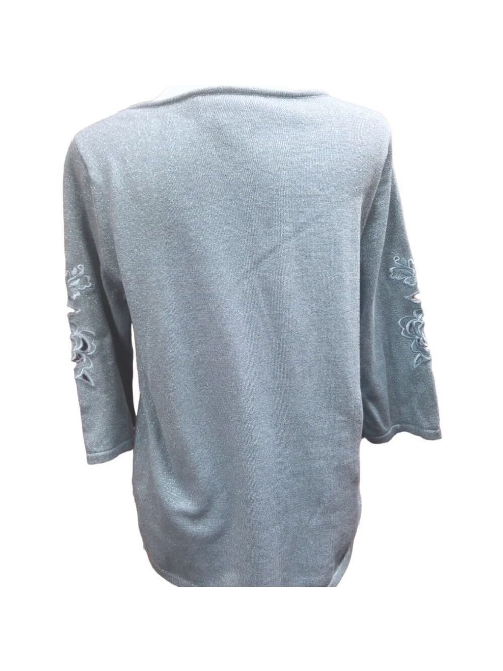 Bob Mackie Floral Cut Out Embroidered Metallic Sweater Blue EUC SZ Small - Picture 3 of 6